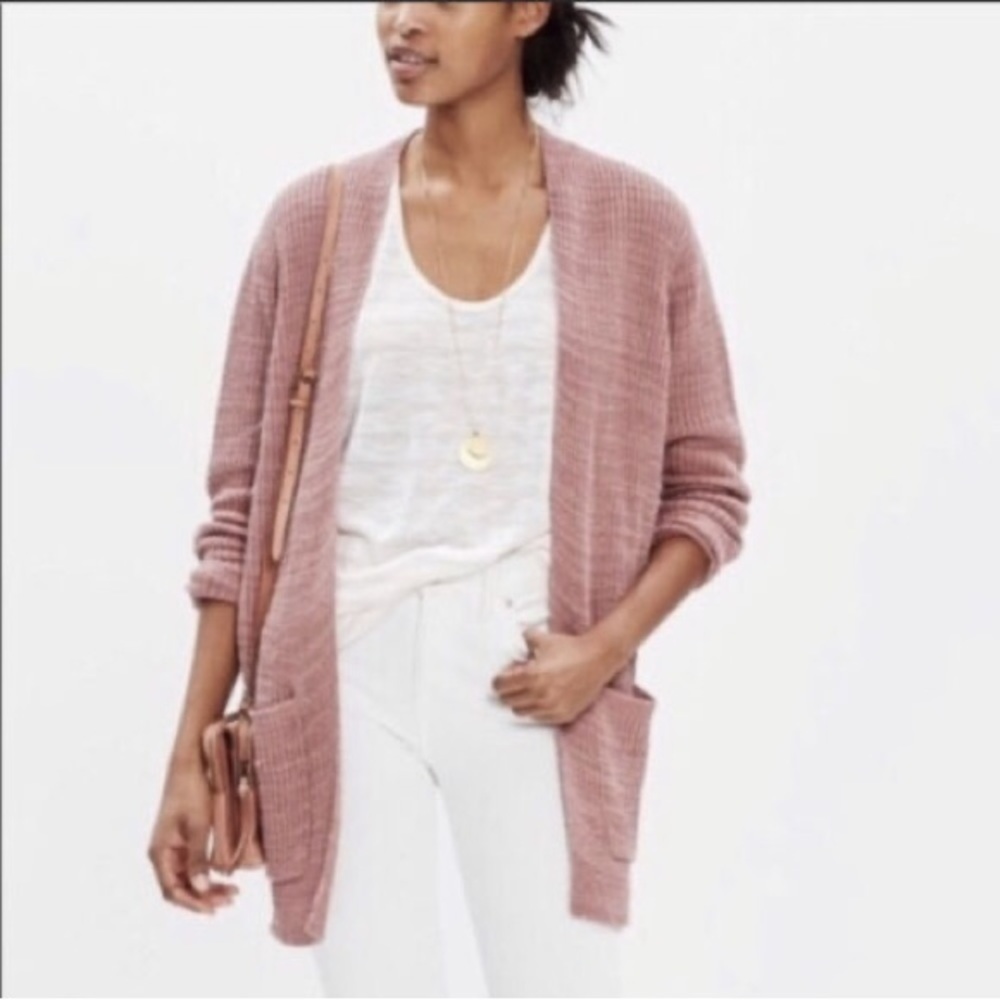 Madewell postscript pink long line cardigan sweater with pockets